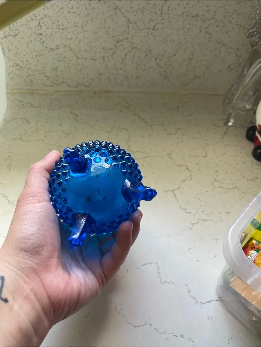 Vintage Fenton Cobalt Blue Hobnail Glass Three-Leg Vase